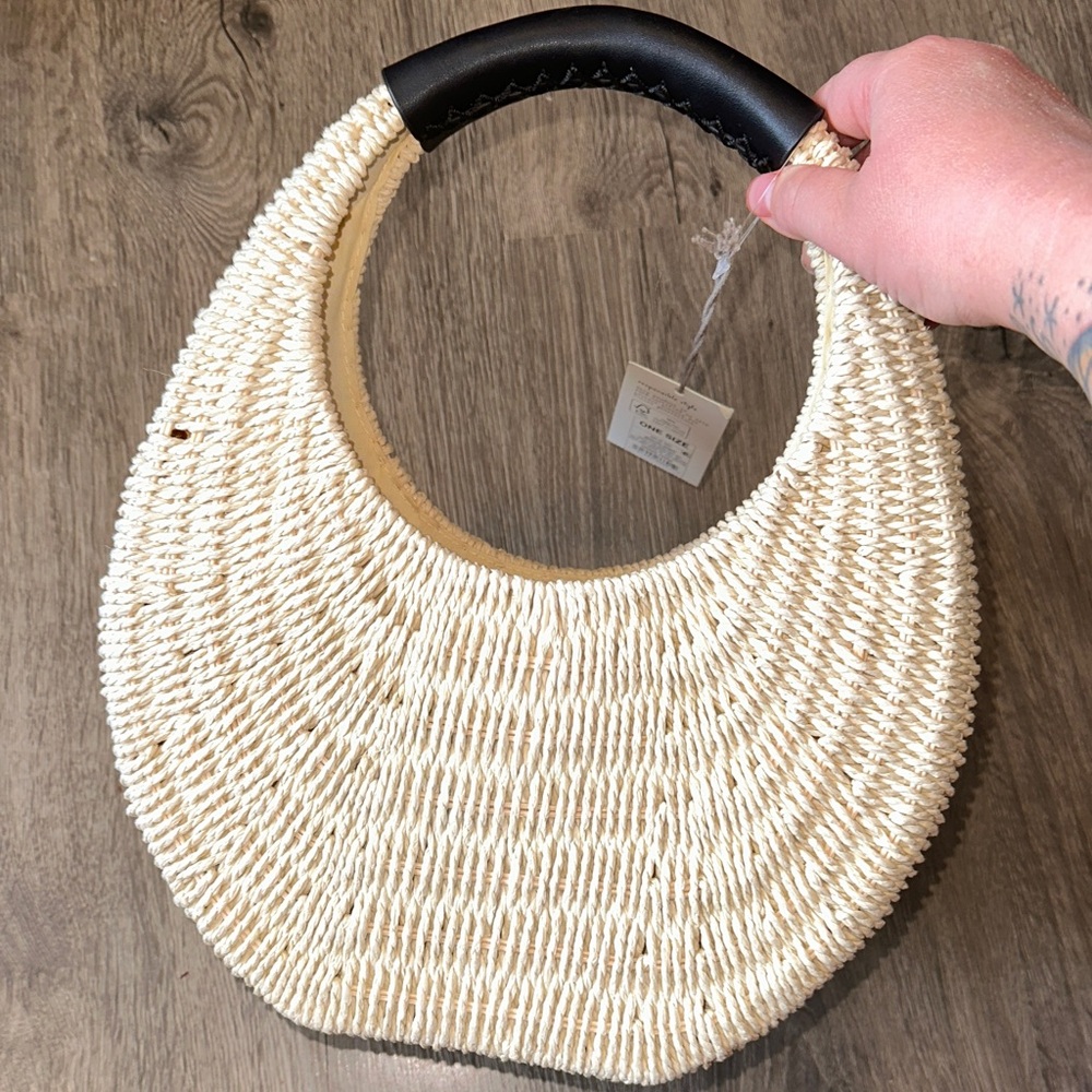 A New Day Cream Woven Wicker  Shoulder Bag